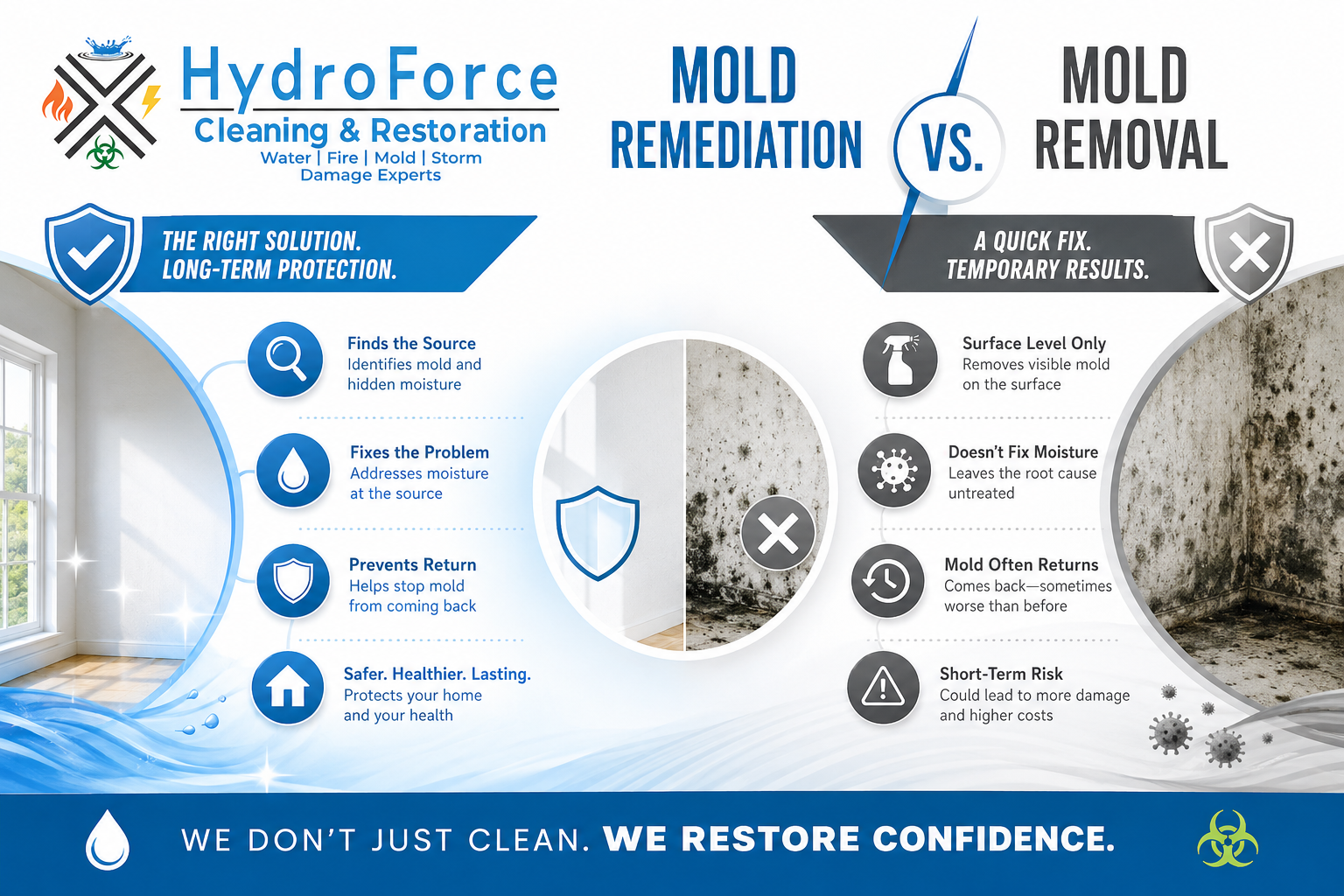 Difference Between Mold Removal and Mold Remediation - HydroForce Cleaning and Restoration