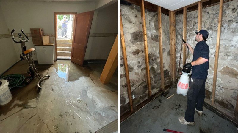 Sewage backup cleaning technician